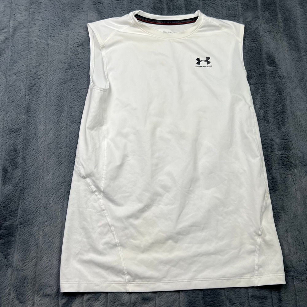 Under Armour Kids White HeatGear Sleeveless Compression Shirt YXL 1368511